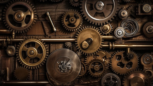 A clock with gears and the word steampunk on it