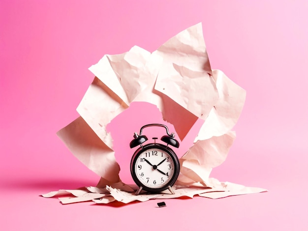 a clock with a sheet of paper that says time on it