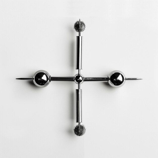 a clock with a silver metal object that says  the number 4  on it