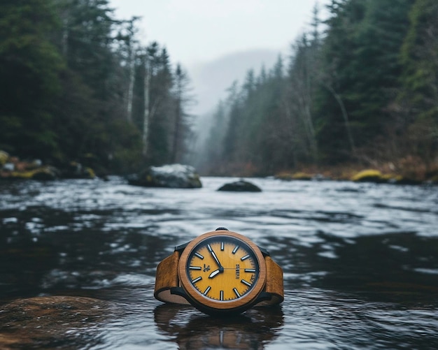 Photo a clock with the time of 12 00 is on a river bank