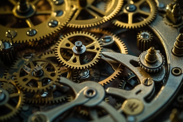 Clockwork gears wheels Gears and cogs mechanism Clockwork of a watch with jewels Industrial machinery Generative AI illustration