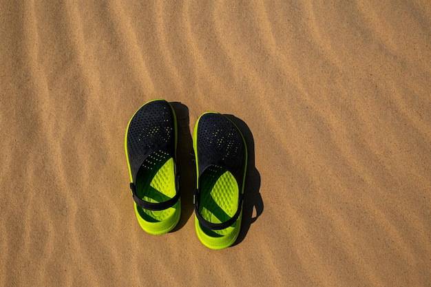 Clog sandals in the desert on a hot day