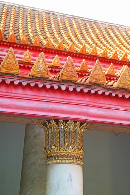 Cloister Tiled Roof of The Marble Temple or Wat Benchamabophit in Bangkok Thailand