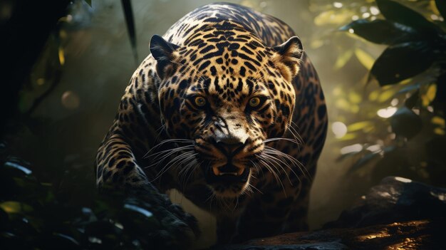 Photo a close encounter with a powerful jaguar