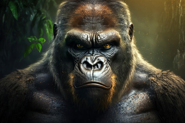 Close portrait adult gorilla Generative AI