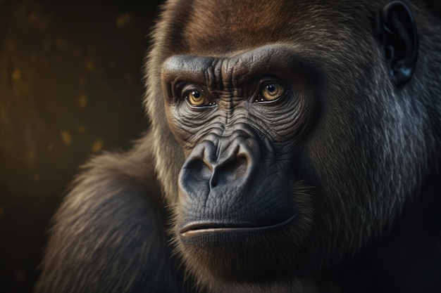 Close portrait adult gorilla Generative AI