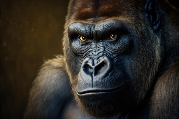 Close portrait adult gorilla Generative AI