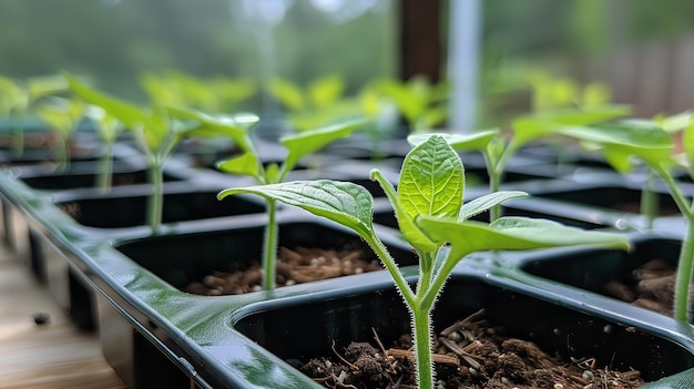 A close shot of a new watermelon seeding tray with a big blurry backdrop and a big space for text or product advertisement purpose Generative AI