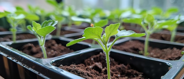 A close shot of a new watermelon seeding tray with a big blurry backdrop and a big space for text or product advertisement purpose Generative AI