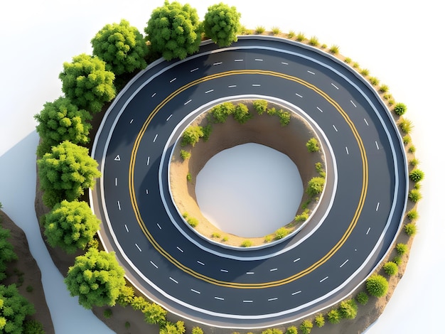 Photo close and top view of curved road on white background png good assets