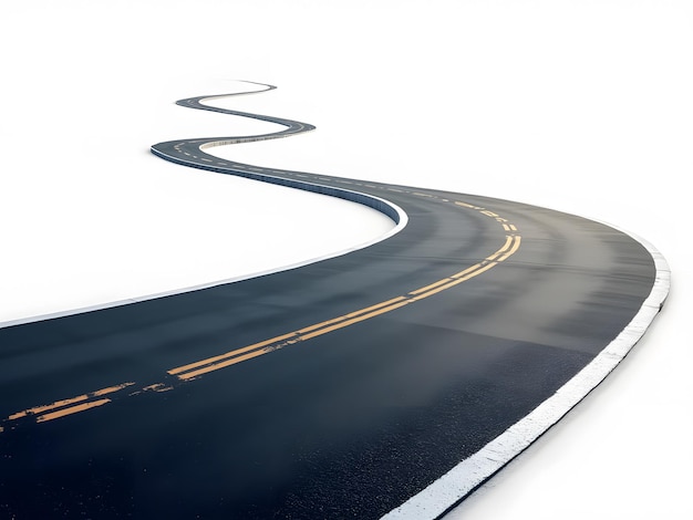 Photo close and top view of curved road on white background png good assets