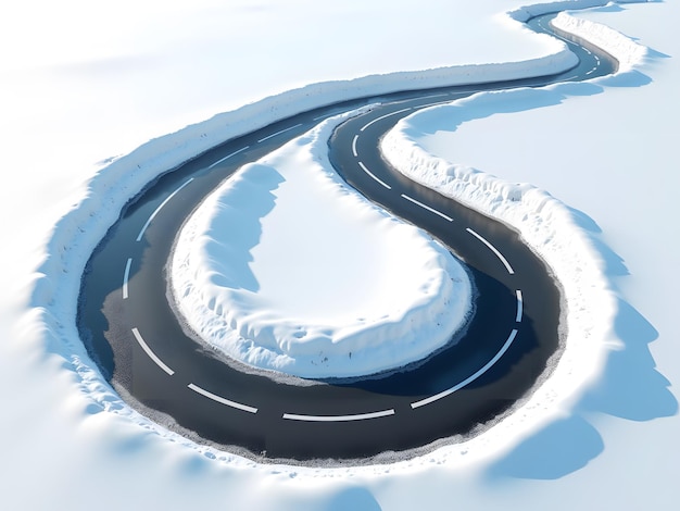 Photo close and top view of curved road on white background png good assets