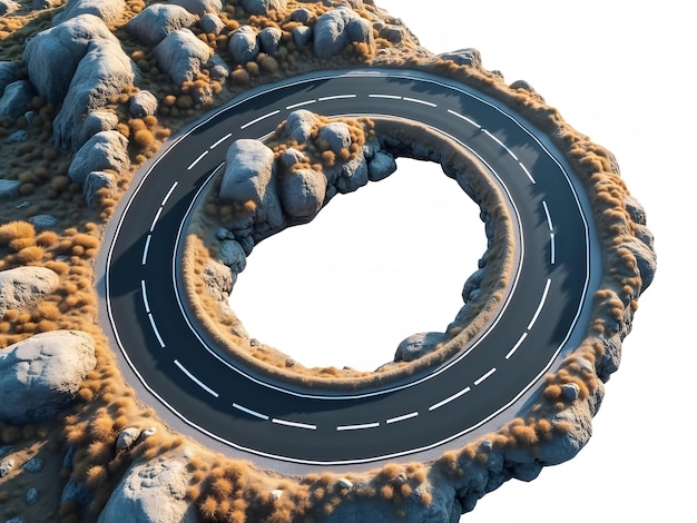 close and top View of Curved Road on White Background png good assets