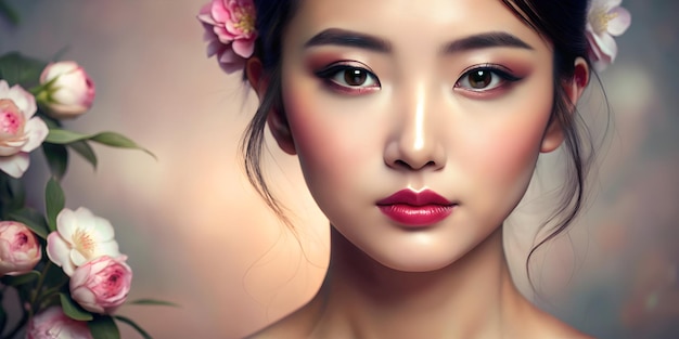 close u portrait of young asian beautiful woman