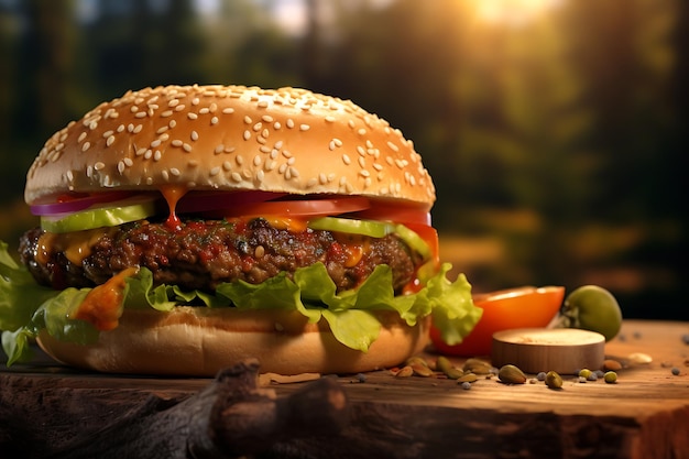 Close uo view of a unfinished fast food on a wooden stand