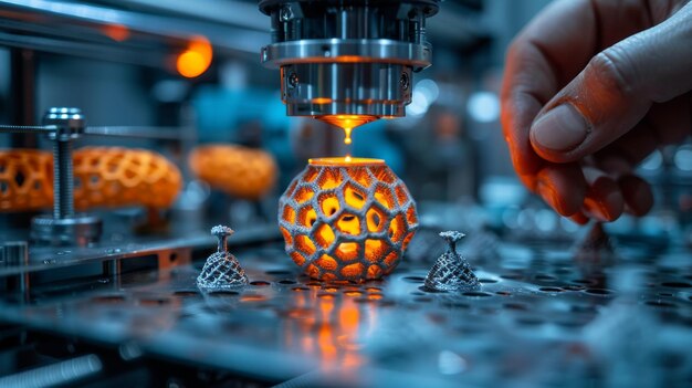 Close Up of a 3D Printer Creating a Metal Object in a Factory