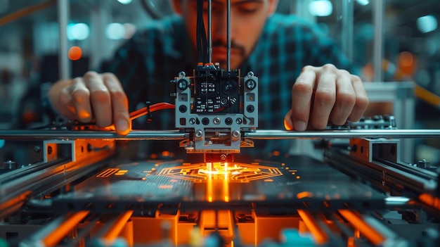 Close Up of a 3D Printer During Operation in a Manufacturing Facility