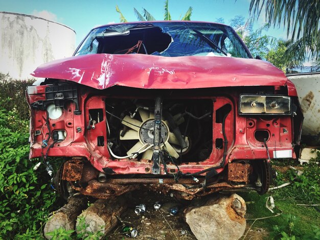 Close-up of abandoned car