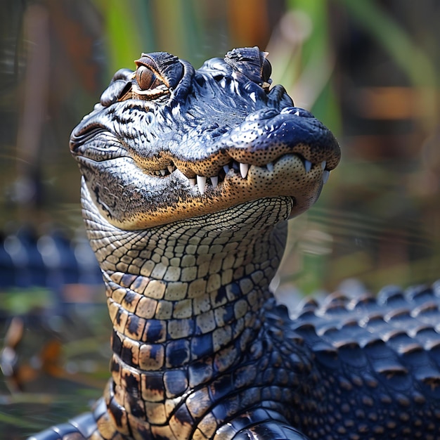 Close up of alligator head in the Florida Everglades