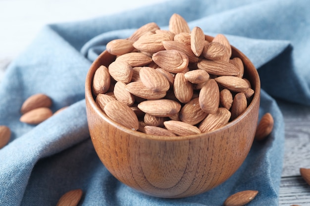 Close up of almond nuts in a bowl