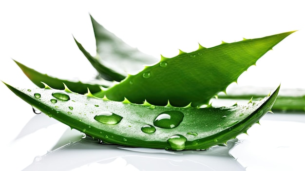 A close up of a aloe vera leaf with water drops on it