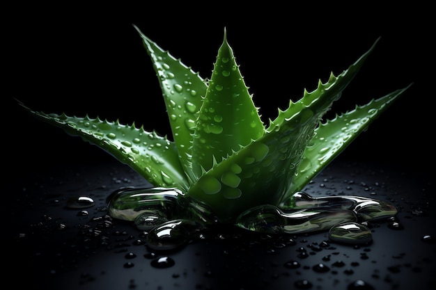 A close up of an aloe vera plant with water droplets on it