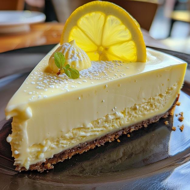 Close up Amateur photo from reddit taken with an iphone 15 pro Lemon White Chocolate Cheesecake