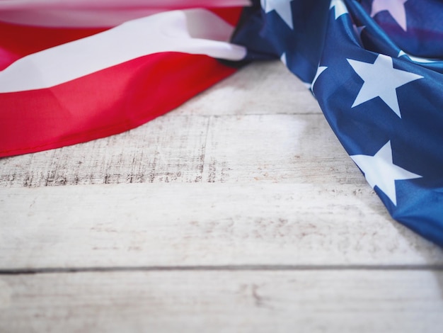 Close up of American flag on vintage wood