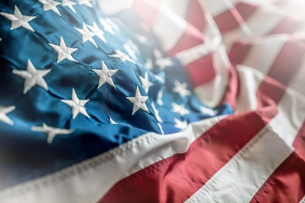 Close-up of american flag waving in the wind.