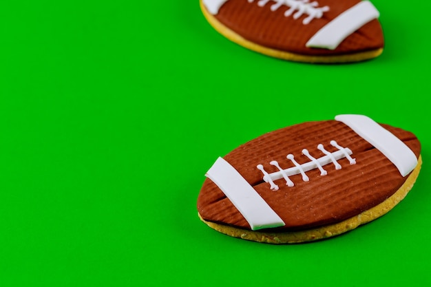 Close up of an American football balls