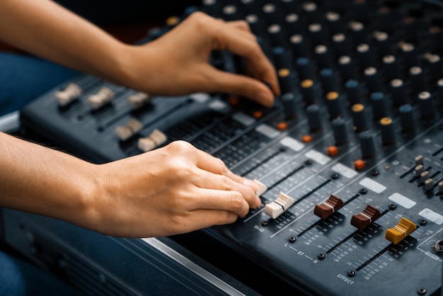 Close up of amplifier mixer and equalizer uds