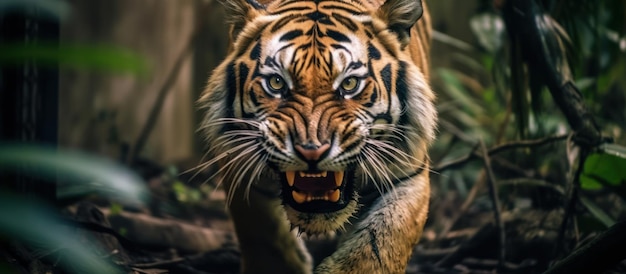 close up angry tiger on the jungle