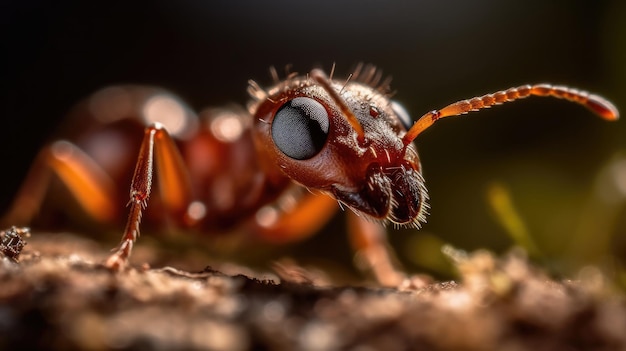 A close up of an ant with a black eye