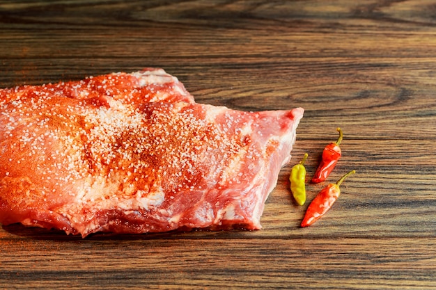 Close up Appetizing Juicy Fried Pork Rib on Wooden C