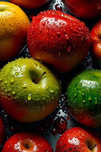 Photo a close up of apples with water droplets on them