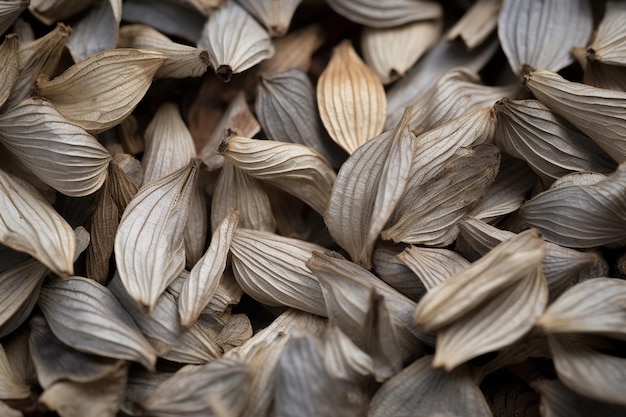 Close up of ash covered flower petals with delicate details