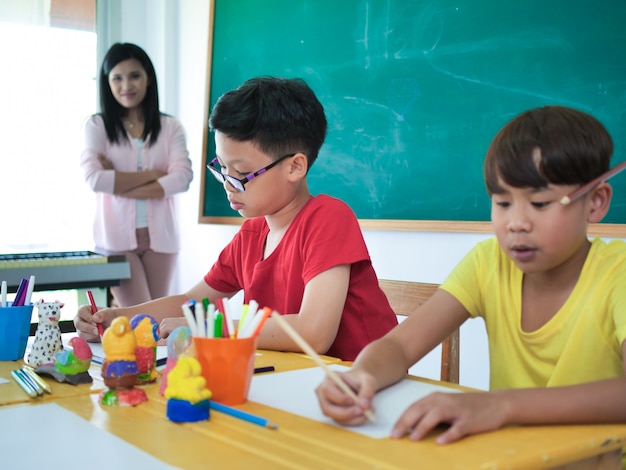 Close up asian student in classroom. 