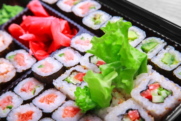 Close up assortment of japanese rolls