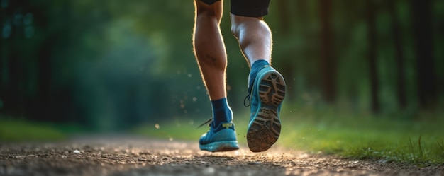 Close up Athlete runner feet running on the road Running for healthy life background Generative AI