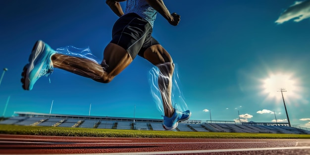 Close up Athlete runner leg running on racetrack Running for healthy life Generative AI