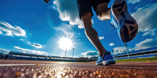 Close up Athlete runner leg running on racetrack Running for healthy life Generative AI