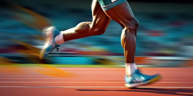 Close up Athlete runner leg running on racetrack Running for healthy life Generative AI