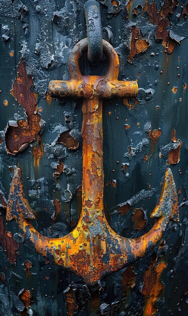 Photo close up background of ship anchor with rust detail as vintage element generate ai