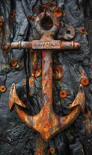 Photo close up background of ship anchor with rust detail as vintage element generate ai