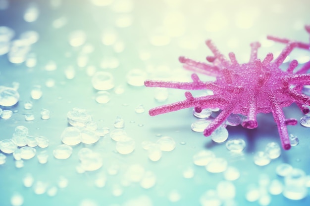 Photo close up of bacteria and virus cells in scientific lab with vibrant blurred background