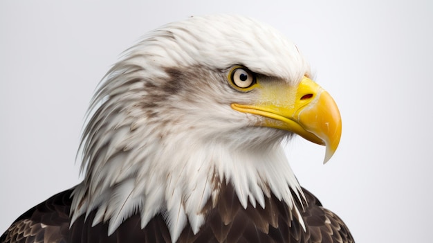 Close up of bald eagle's head with white background Generative AI