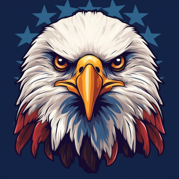 A close up of a bald eagle with stars on the background generative ai