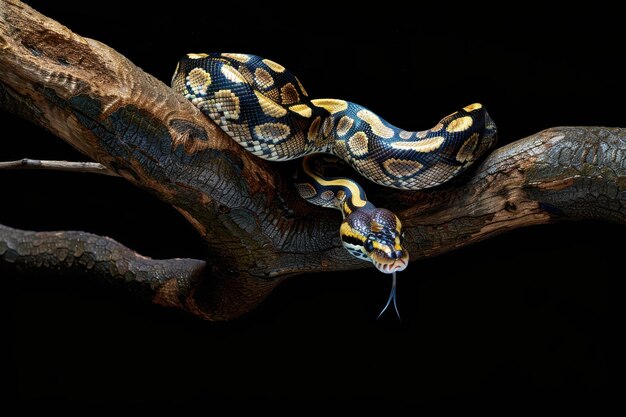 Photo close up of ball python on black background