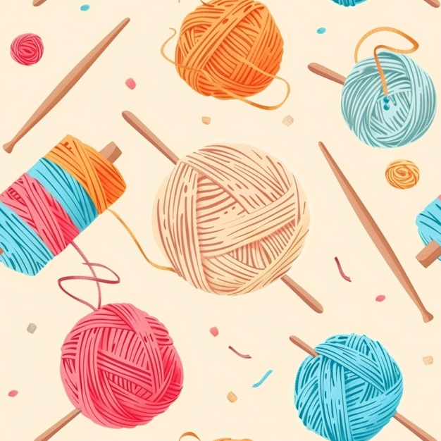 Photo a close up of a ball of yarn and knitting needles generative ai