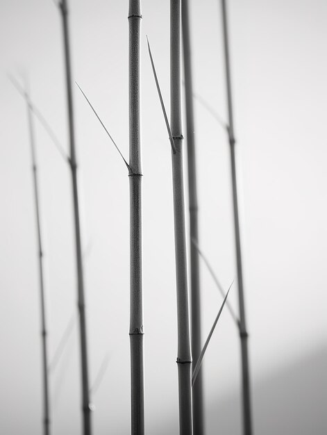 A close up of bamboo sticks with the top right corner of the picture.